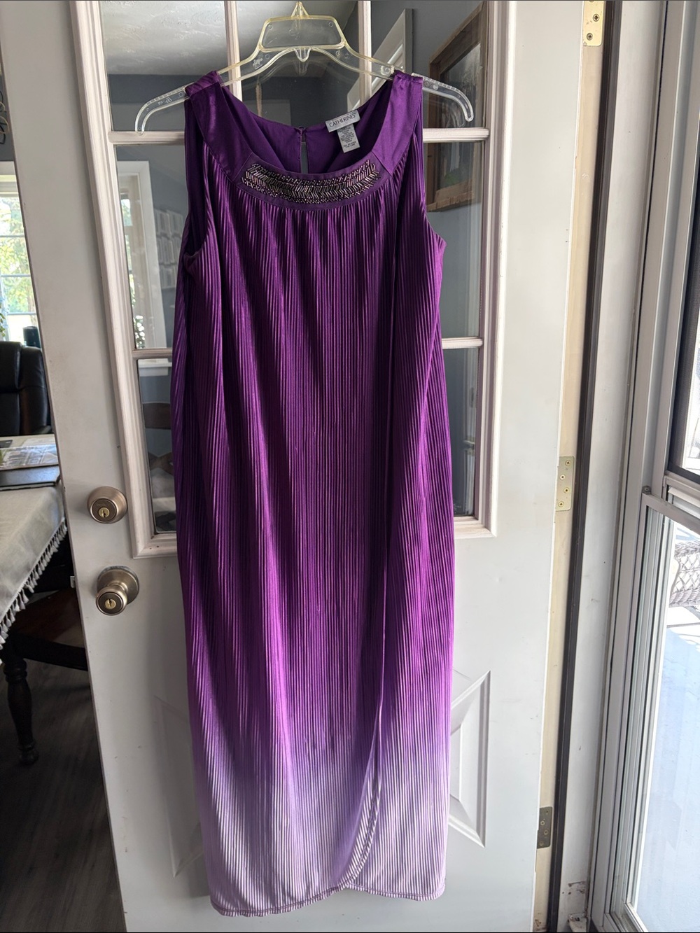 Catherines Purple Ombre Pleated Maxi Dress with Beaded Neckline